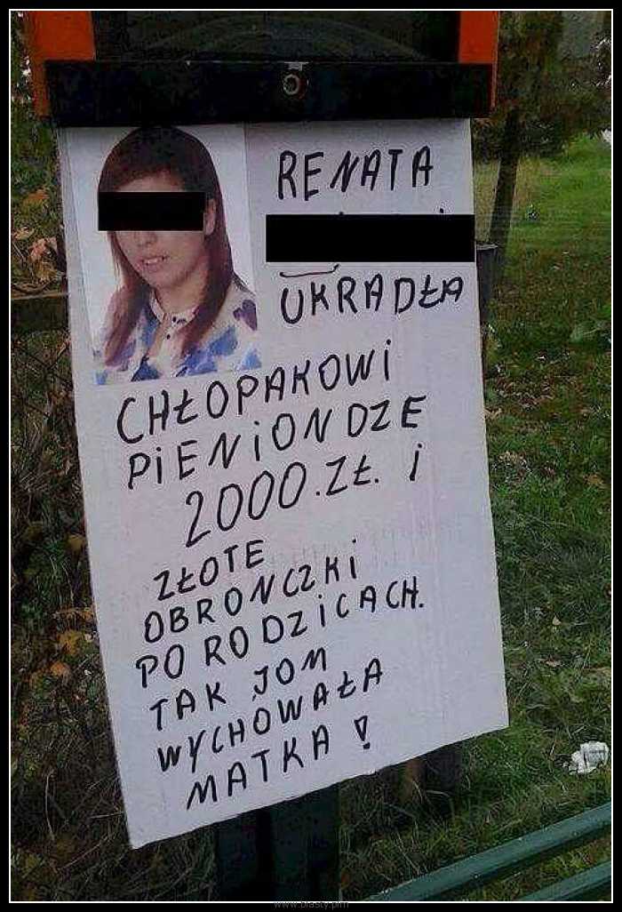 Renata ukradła chłopakowi pieniondze 2000zl