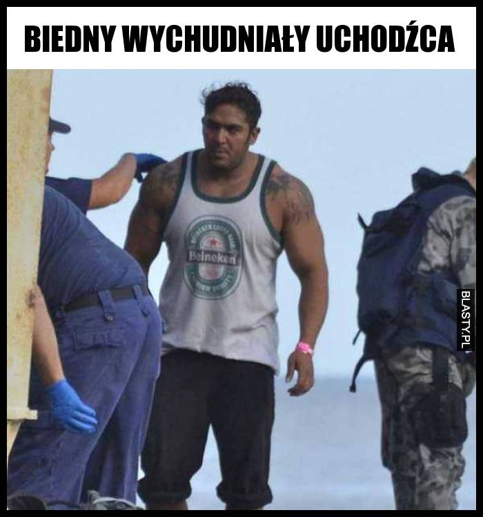 Biedny wychudniały uchodźca