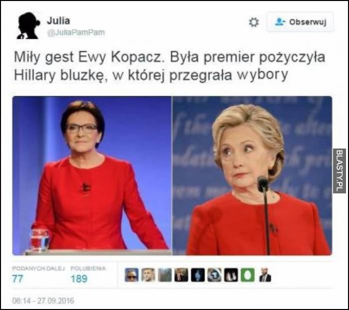 Miły gest Ewy Kopacz, była premier pożyczyła hilary bluzkę w której przegrała wybory