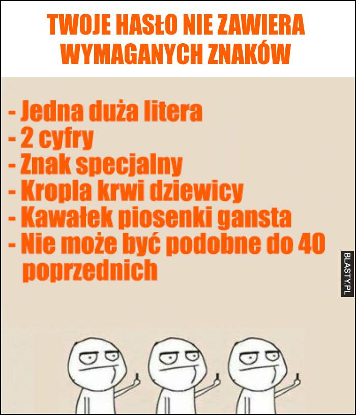 Twoje hasło nie zawiera wymaganych znaków