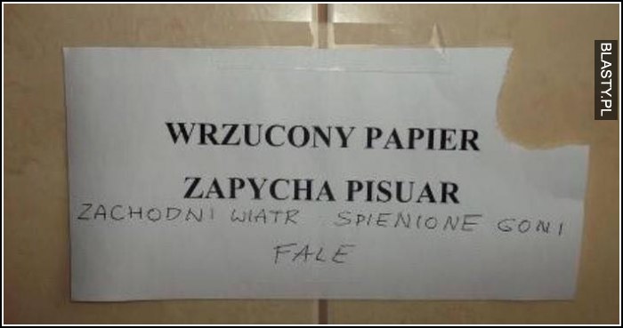 Wrzucony papier zapycha pisuar