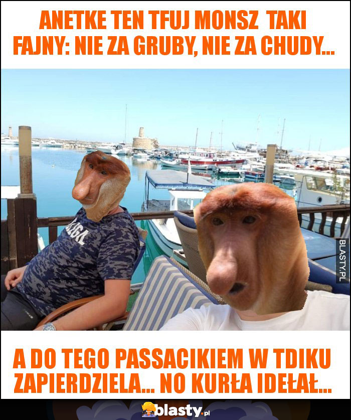 Anetke ten tfuj monsz  taki fajny: nie za gruby, nie za chudy...