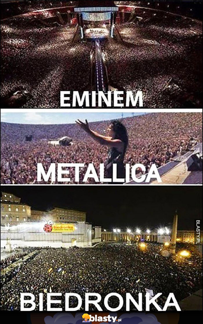 Koncert Eminem, Metallica vs otwarcie Biedronki tłum porównanie