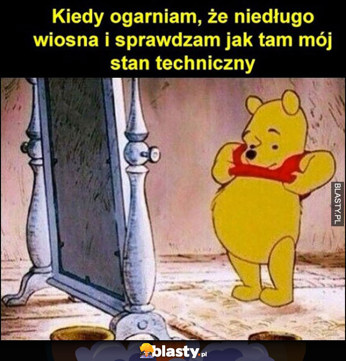 Kubuś Puchatek, kiedy ogarniam, że niedługo wiosna i sprawdzam jak tam mój stan techniczny