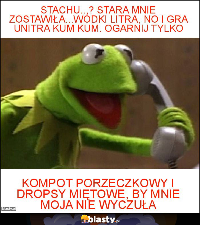Stachu...? Stara mnie zostawiła...wódki litra, no i gra Unitra kum kum. Ogarnij tylko