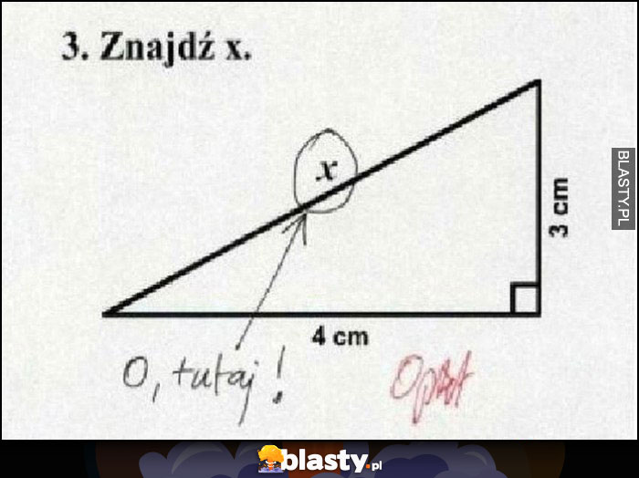 Znajdź x, o tutaj! Klasówka sprawdzian zadanie z matematyki