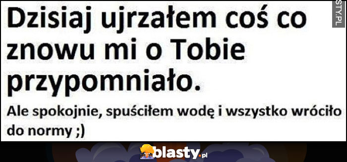 Dzisiaj ujrzałem coś co znowu mi o Tobie przypomniało, ale spuściłem wodę i wszystko wróciło do normy