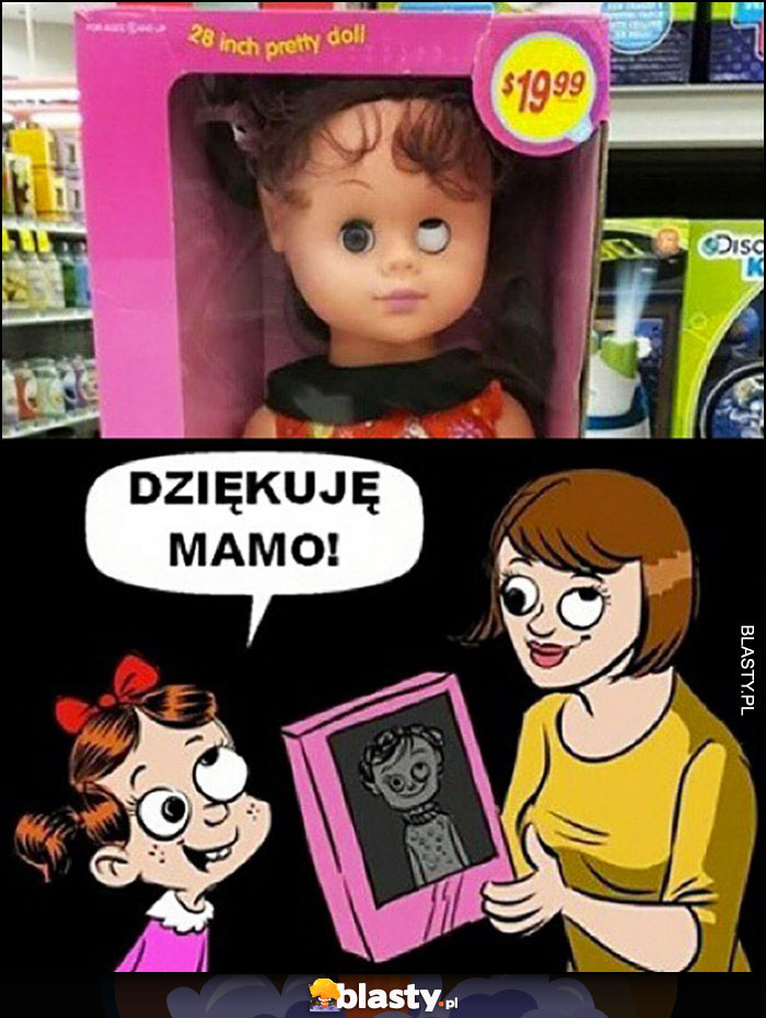 Lalka z okiem do góry na prezent dziękuję mamo