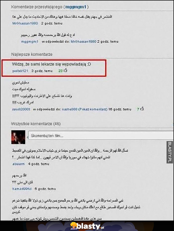 Nieczytelne komentarze po arabsku, widzę, że sami lekarze się wypowiadają