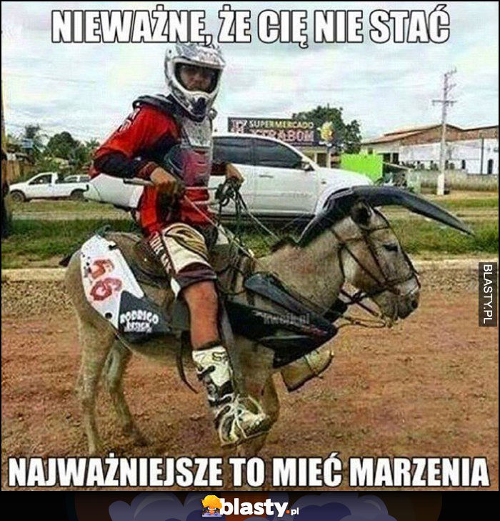 Nieważne, że Cię nie stać, najważniejsze to mieć marzenia facet na ośle