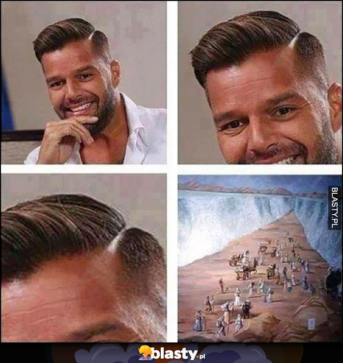 Ricky Martin fryzura włosy przedziałek jak Mojżesz przechodzący przez morze