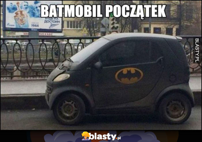 Batmobil początek logo Batmana na samochodzie Smart