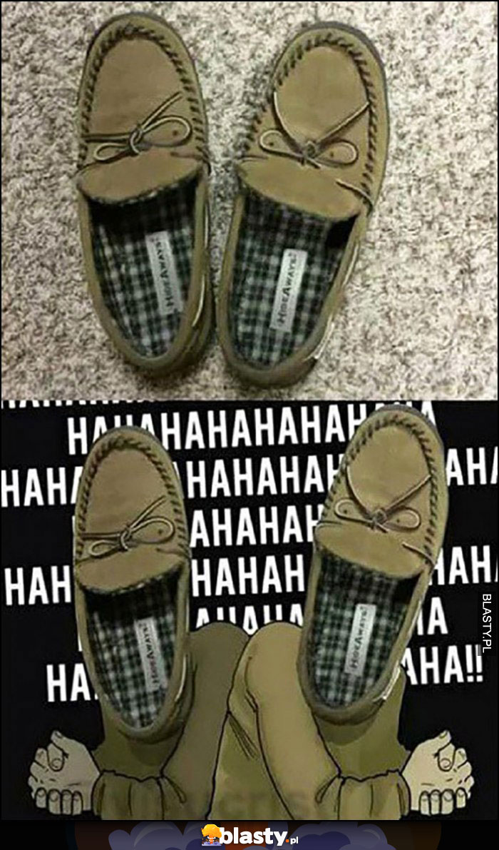 Buty kapcie wyglądające jak śmiejący się Żydzi hahaha