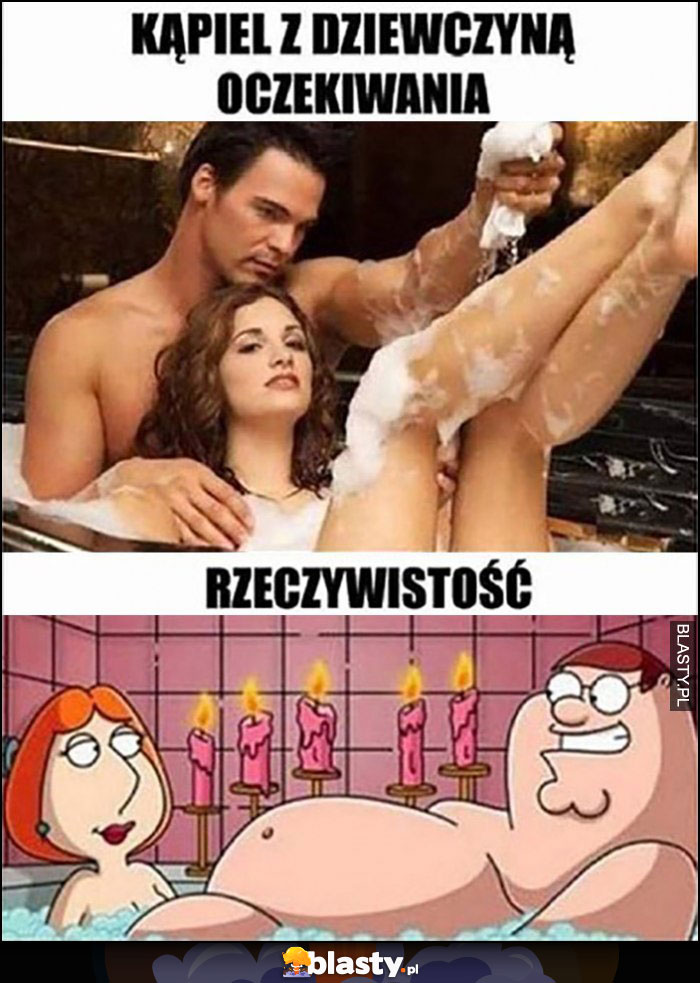 Kąpiel z dziewczyną oczekiwania vs rzeczywistość porównanie Family Guy