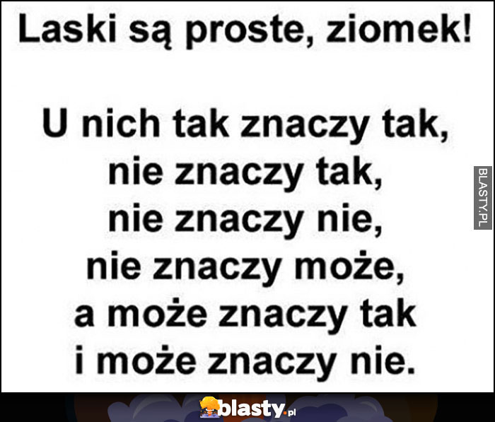 Laski są proste ziomek, u nich tak znaczy tak, nie znaczy tak, nie znaczy może, może znaczy nie