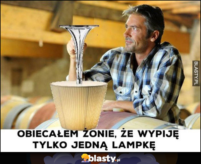 Obiecałem żonie, że wypiję tylko jedną lampkę, wielka lampa do góry nogami