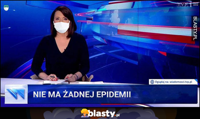 Wiadomości TVP: nie ma żadnej epidemii Holecka w maseczce masce na twarzy