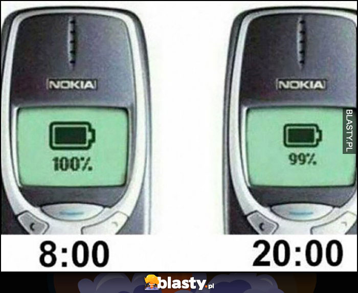 Bateria w starej Nokii 3310 rano 100% wieczorem 99% naładowania Nokia