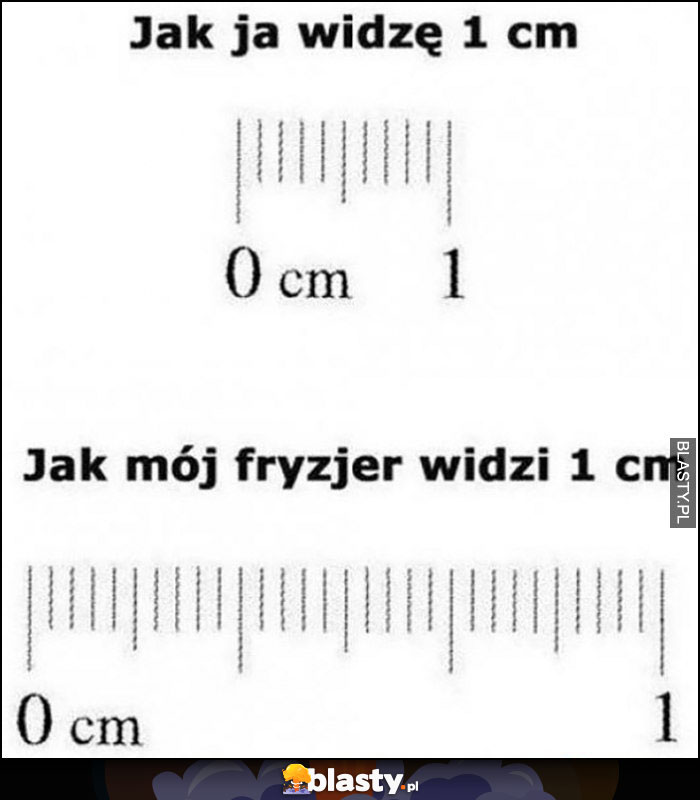 Jak ja widzę 1 centymetr vs jak mój fryzjer widzi 1 cm porównanie skala