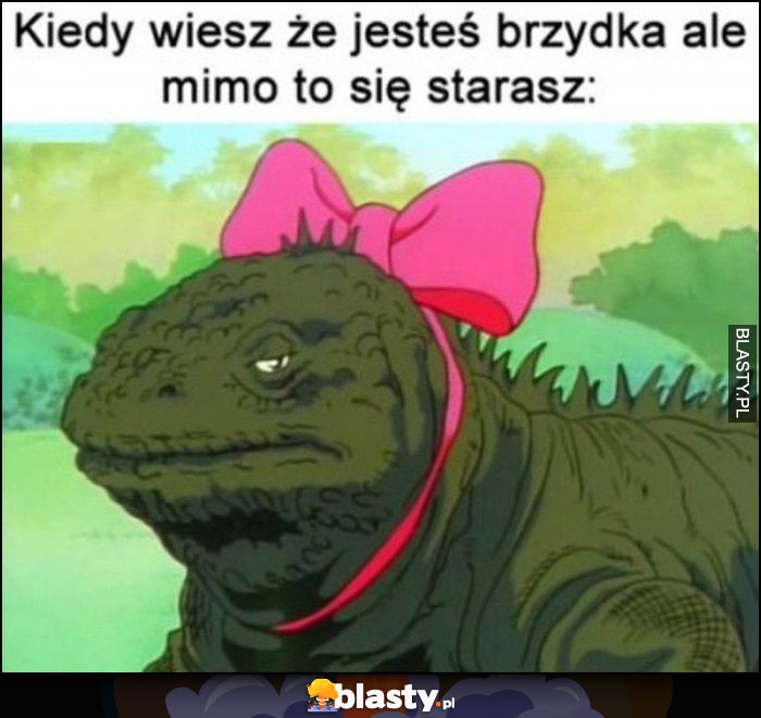 Kiedy wiesz, że jesteś brzydka, ale mimo to się starasz jaszczurka z kokardką