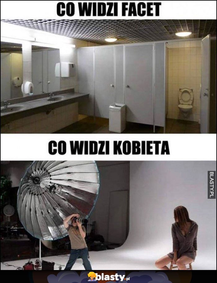 Łazienka kibel co widzi facet vs co widzi kobieta studio fotograficzne do zdjęć