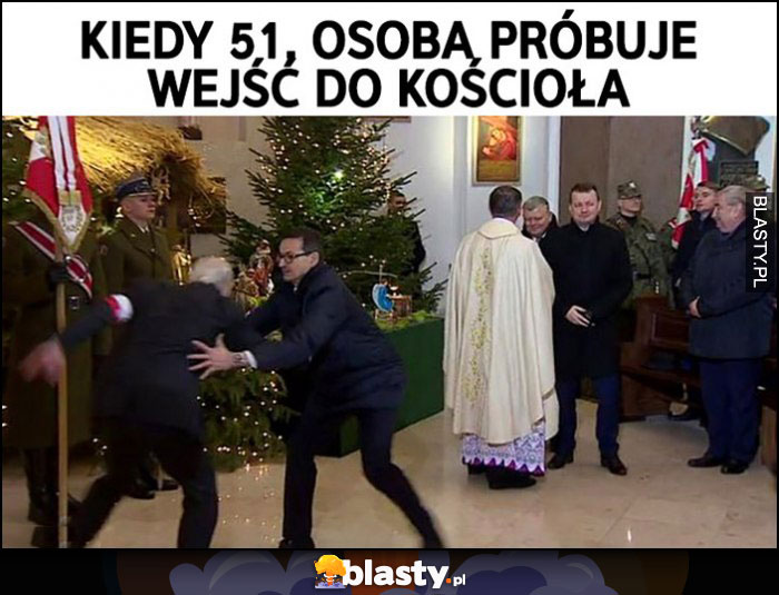 Morawiecki kiedy 51. osoba próbuje wejść do kościoła premier łapie gościa kombatanta