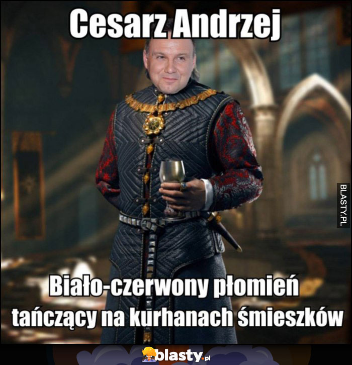 Cesach Andrzej Duda biało-czerwony płomień tańczący na kurhanach śmieszków