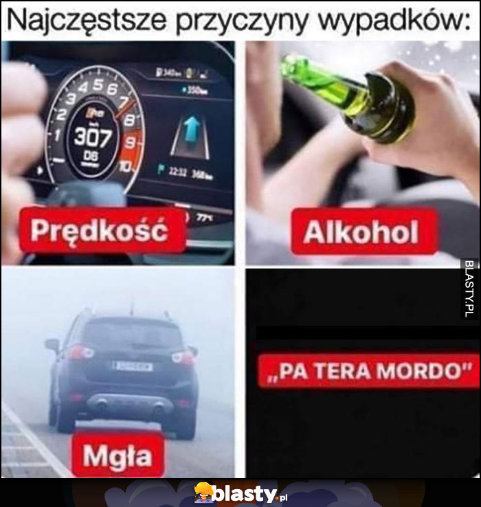 Najczęstsze przyczyny wypadków: prędkość, alkohol, mgła, pa tera mordo