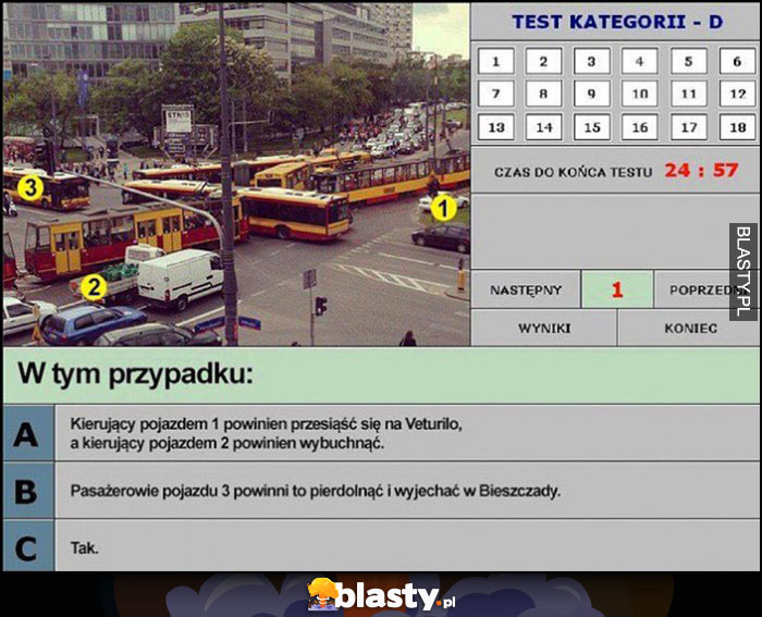 Test na prawo jazdy korek na skrzyżowaniu jak powinien się zachować kierujący