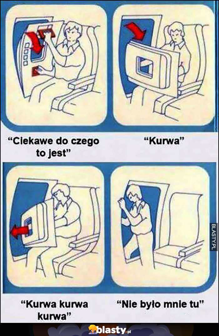 Drzwi awaryjne w samolocie, ciekawe do czego to jest, kurna, nie było mnie tu komiks