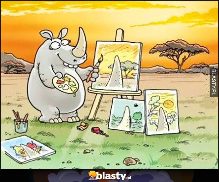 Nosorożec maluje obrazy wszystko zasłania róg