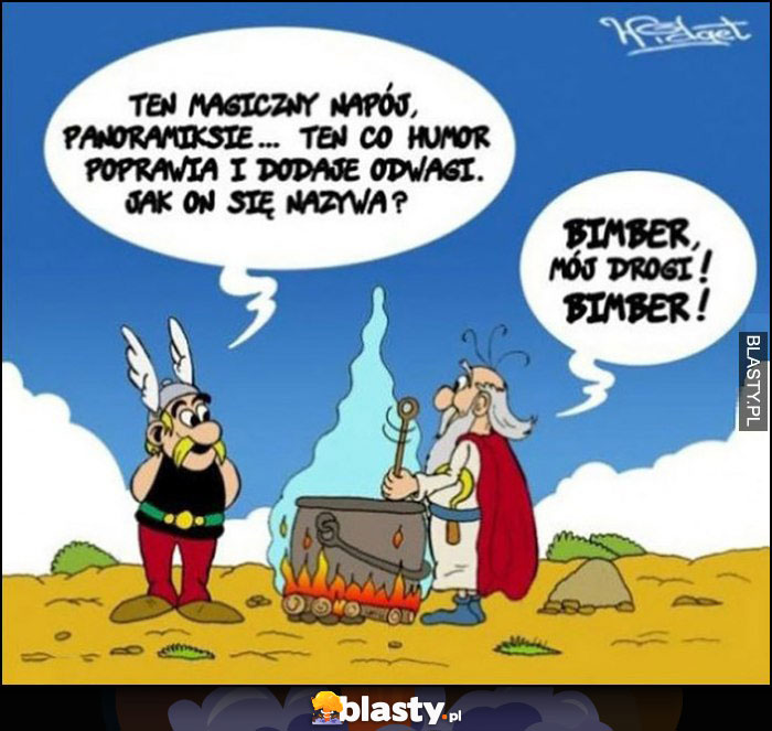 Asterix Panoramix, ten magiczny napój co poprawia humor i dodaje odwagi jak się nazywa? Bimber mój drogi