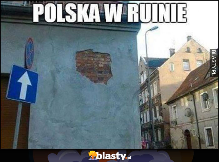 Polska w ruinie kontur kraju w starym budynku dosłownie