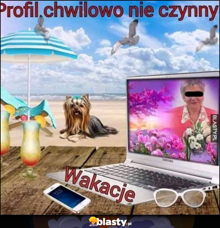 Profil chwilowo nieczynny wakacje grafika na facebooku cringe