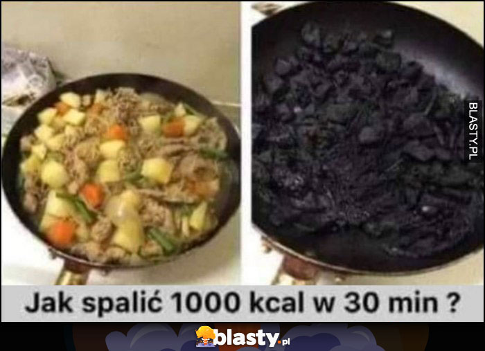 Jak spalić 1000 kalorii w 30 minut zwęglony obiad jedzenie na patelni