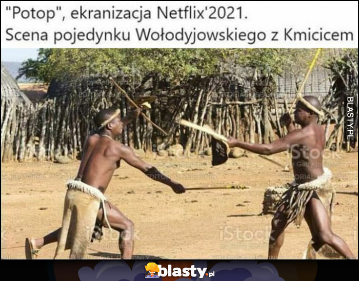 Potop ekranizacja Netflix 2021, scena pojedynku Wołodyjowskiego z Kmicicem murzni walczą w Afryce