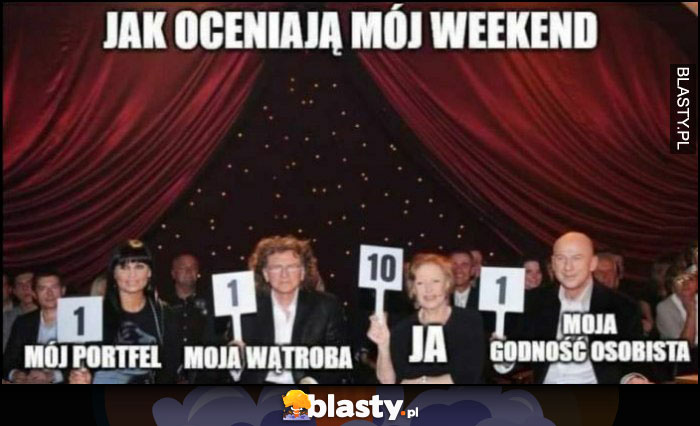 Jak oceniają mój weekend: mój portfel, wątroba, ja, moja godność taniec z gwiazdami