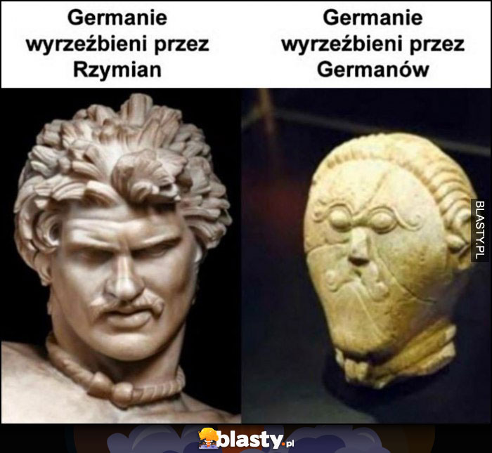 Germanie wyrzeźbieni przez Rzymian vs Germanie wyrzeźbieni przez Germanów posąg rzeźba porównanie