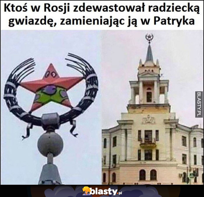 Ktoś w Rosji zdewastował radziecką gwiazdę zamieniając ją w Patryka Spongebob