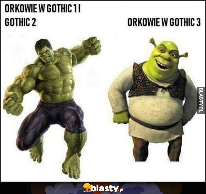 Orkowie w Gothic 1 i Gothic 2 Hulk vs orkowie w Gothic 3 Shrek