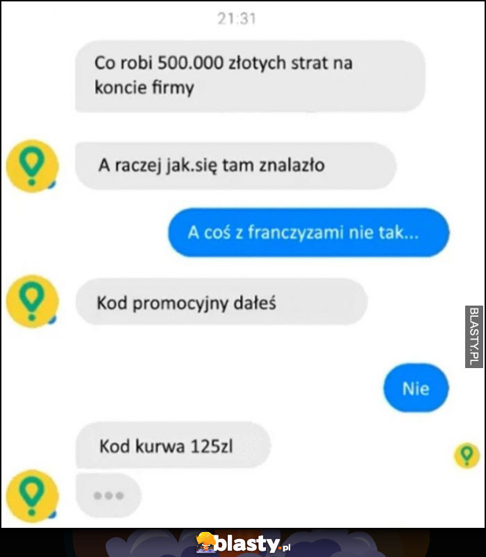 Glovo co robi 500 tysięcy strat na koncie firmy, kod promocyjny dałeś, kod kurna 125 zł afera