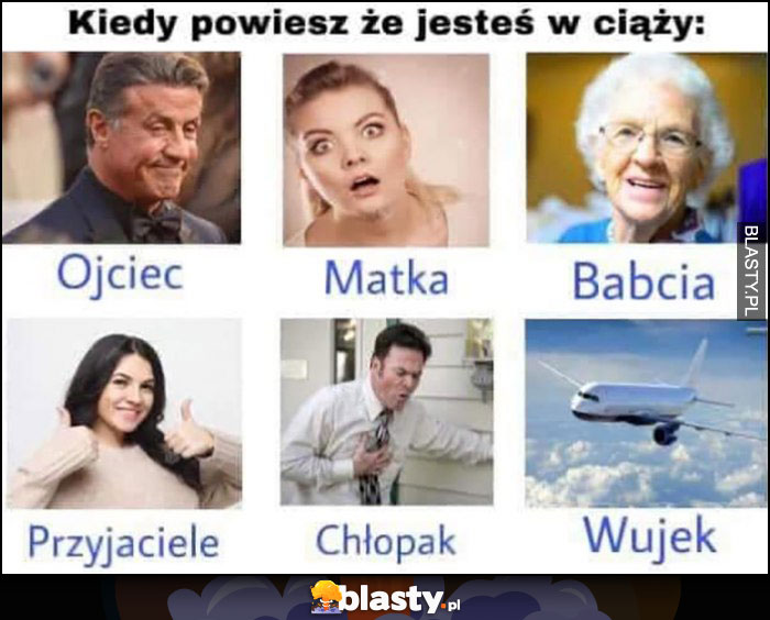 Kiedy powiesz że jesteś w ciąży, reakcja: matka, ojciec, babcia, przyjaciele, chłopak, wujek odlatuje samolotem