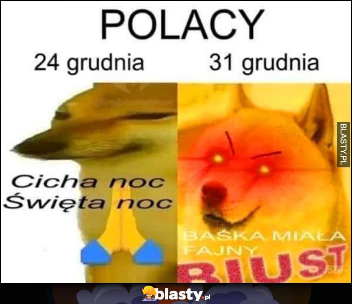 Polacy 24 grudnia: cicha noc święta noc dorime vs 31 grudnia Baśka miała fajny biust pies pieseł doge