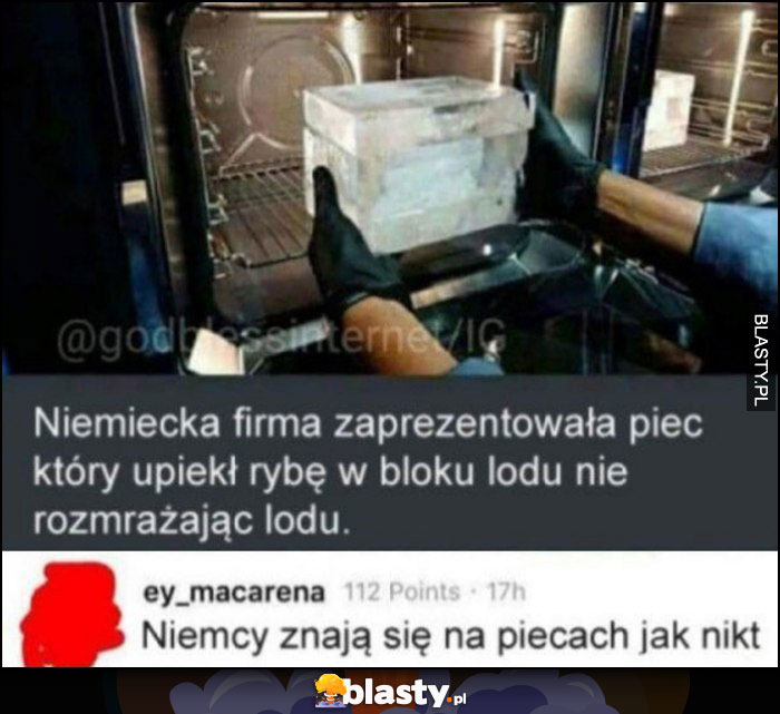 Niemiecka firma zaprezentowała piec który upiekł rybę w bloku lodu nie rozmrażając lodu, Niemcy znają się na piecach jak nikt