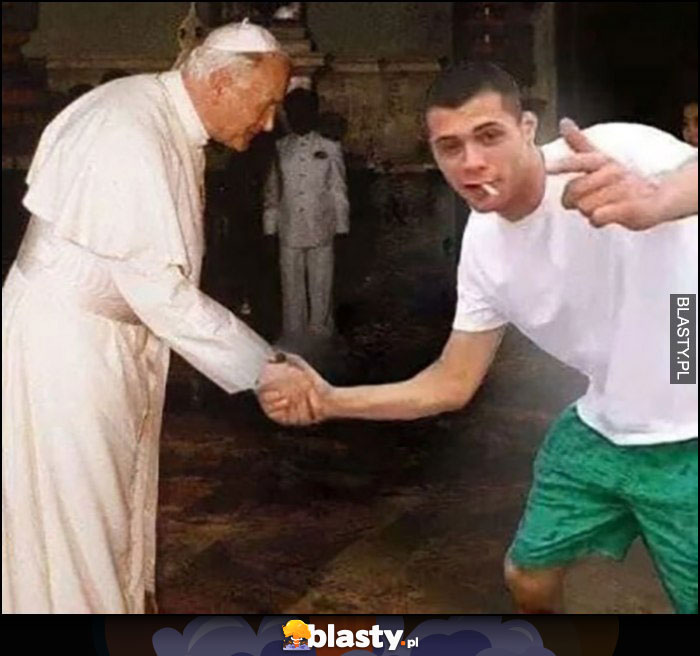 Papież Jan Paweł II przybija piątkę z ziomeczkiem przeróbka photoshop