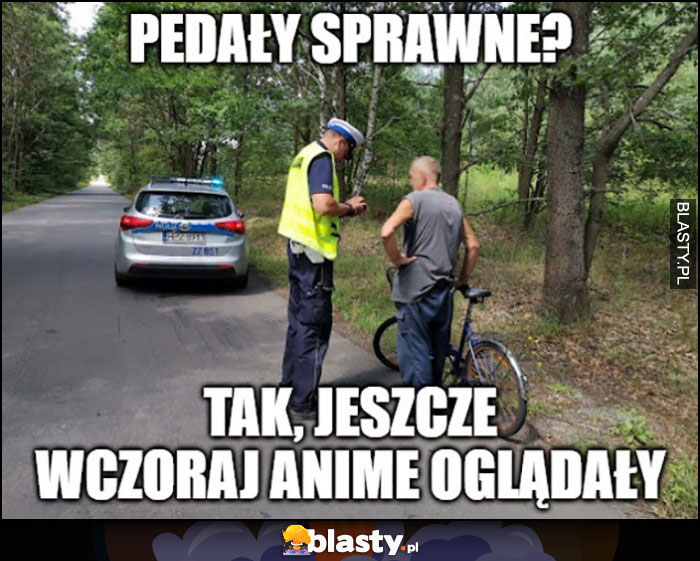 Policjant do rowerzysty: pedały sprawne? Tak, jeszcze wczoraj anime oglądały