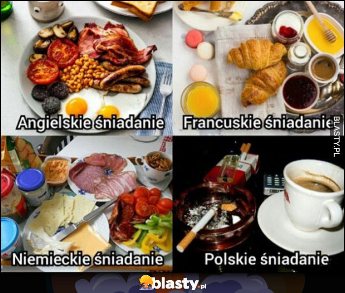 Angielskie, Francuskie, Niemieckie śniadanie vs Polskie papieros i kawa