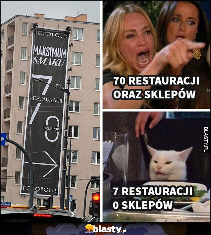 Baner reklama 7 restauracji 0 sklepów vs 70 restauracji oraz sklepów Monopolis Łódź