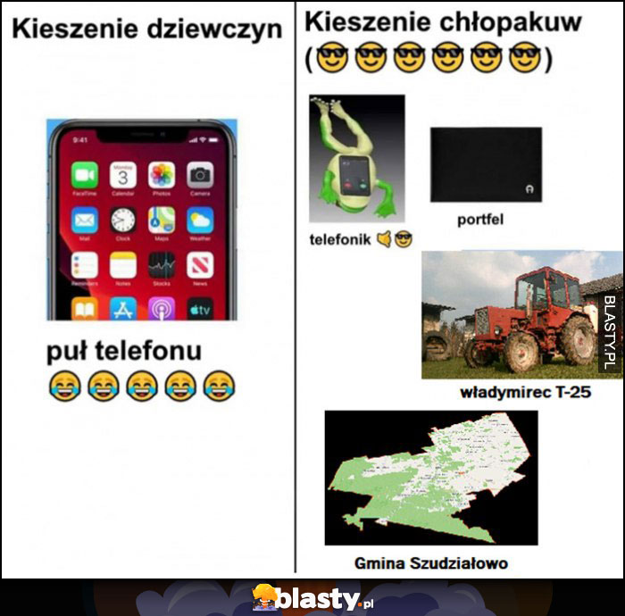 Kieszenie dziewczyn - pół telefonu vs kieszenie chłopaków: telefonik, portfel, traktor, gmina Szudziałowo