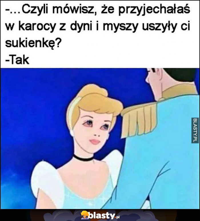 Czyli mówisz, że przyjechalaś w karocy z dyni i myszy uszyły Ci sukienkę? Naćpany Kopciuszek: tak